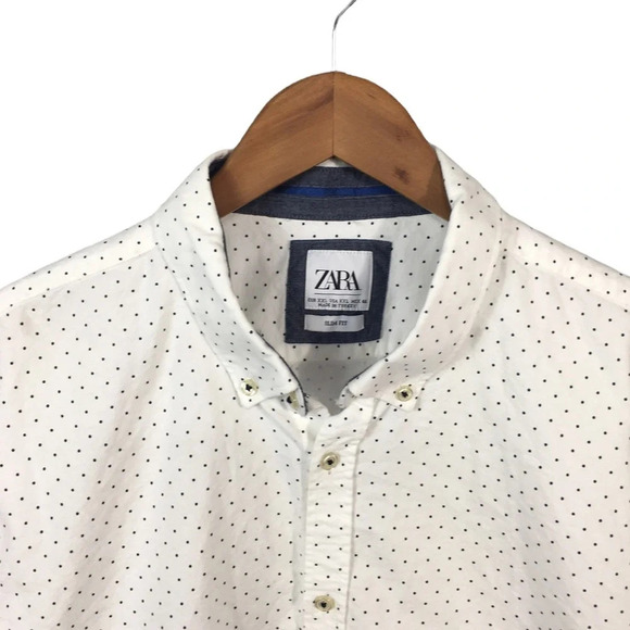 BF694 Mens Zara Brand Polka Dot Slim Fit Button Down Shirt XXL - Picture 3 of 4